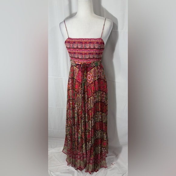 Alice + Olivia Despina Kaleidoscope Maxi Dress Size 0 Boho Pleated Festival Gown - Picture 2 of 10